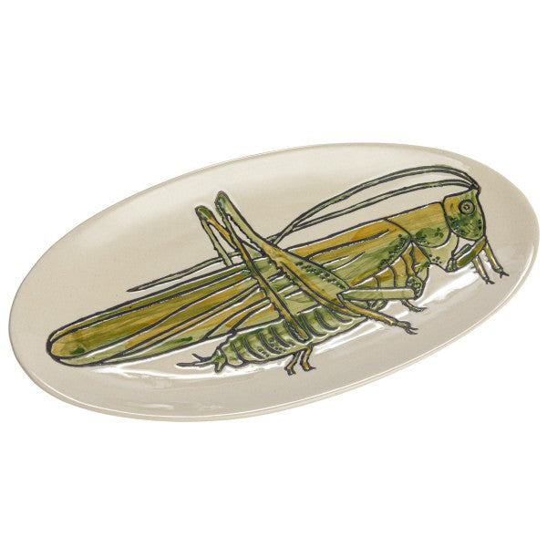 Hand-Painted Stoneware Green & White Grasshopper Plate